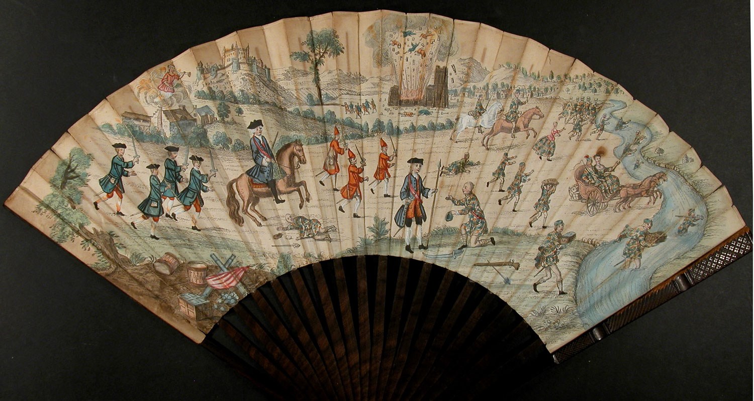 Paper fan depicting the Siege of Stirling, 1746, acquired by Stirling Smith Art Gallery and Museum