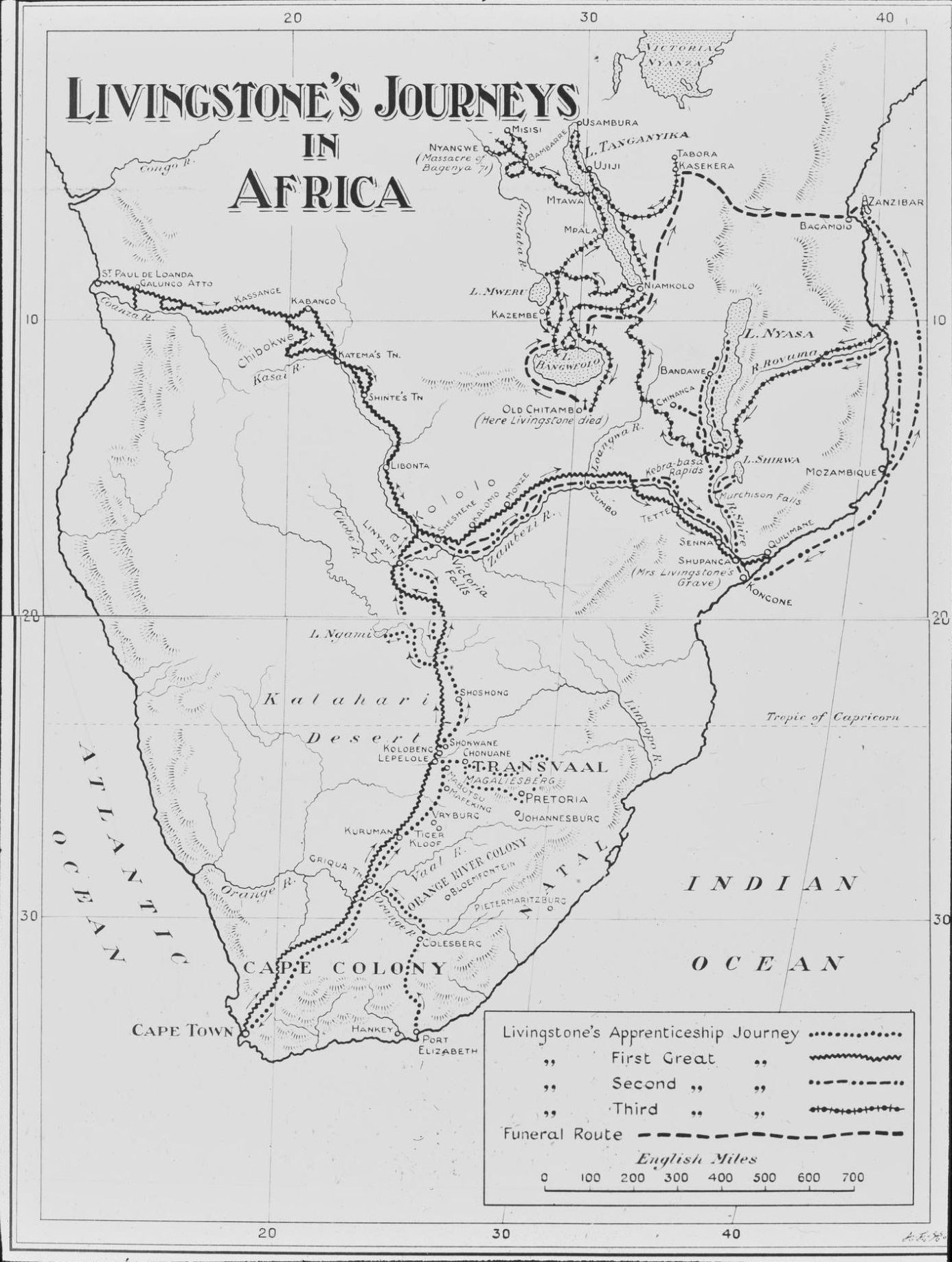 Map showing Livingstone's travels
