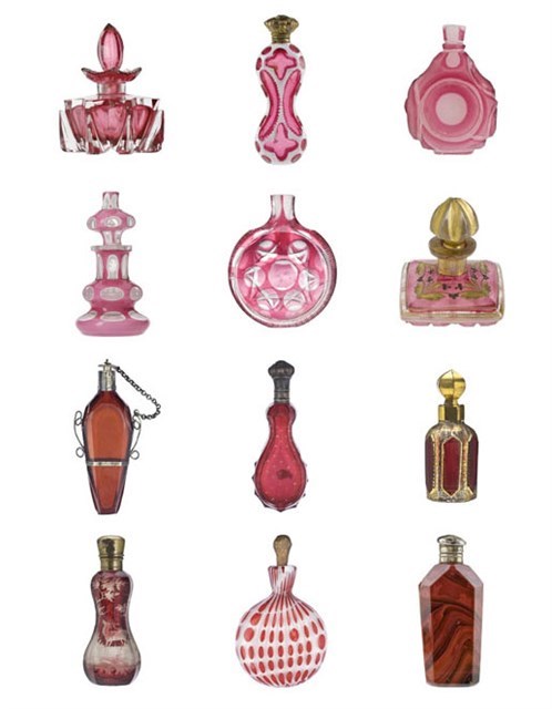 Pink and red scent bottles from the Ida Pappenheim collection
