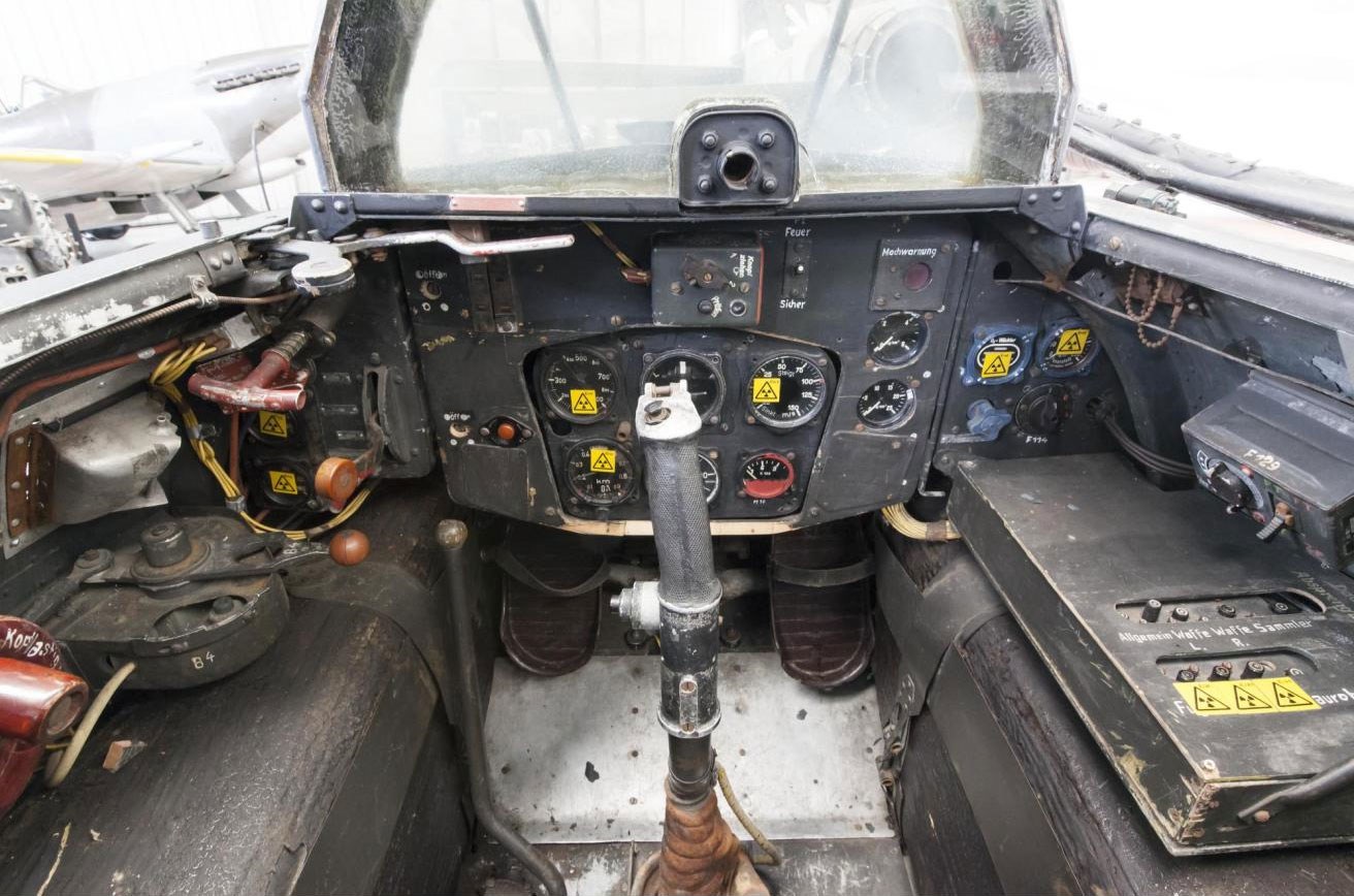 Inside the cockpit of a Messerschmitt Komet aircraft.