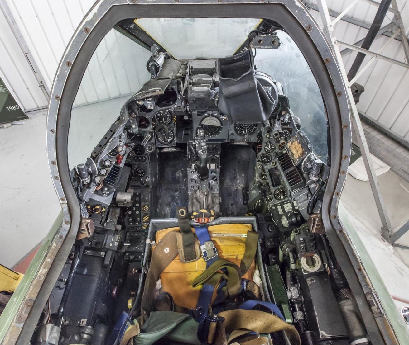 Inside the cockpit of an English Electric Lightning aircraft.