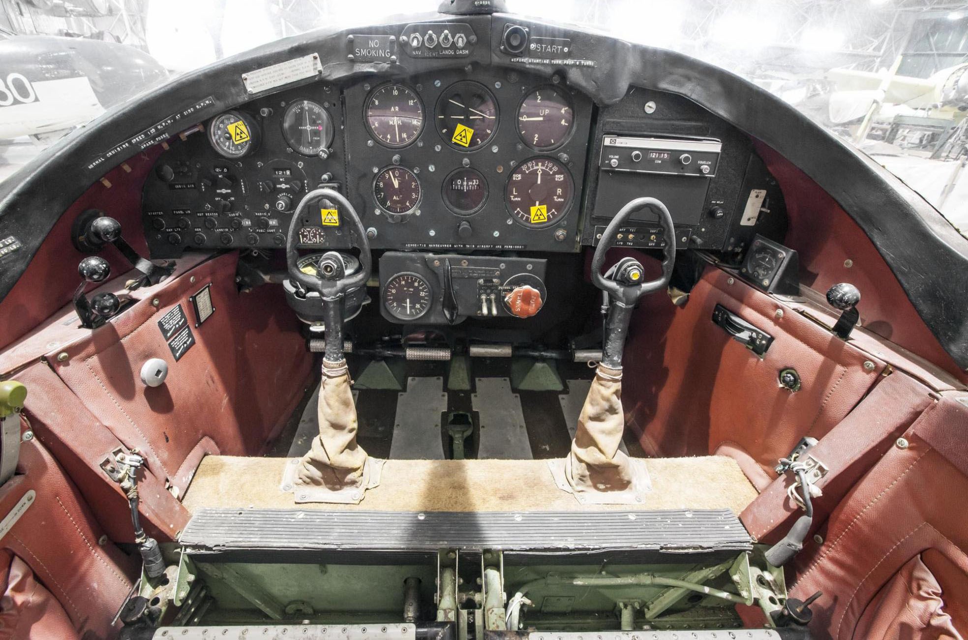 Inside the cockpit of a Cygnet aircraft.
