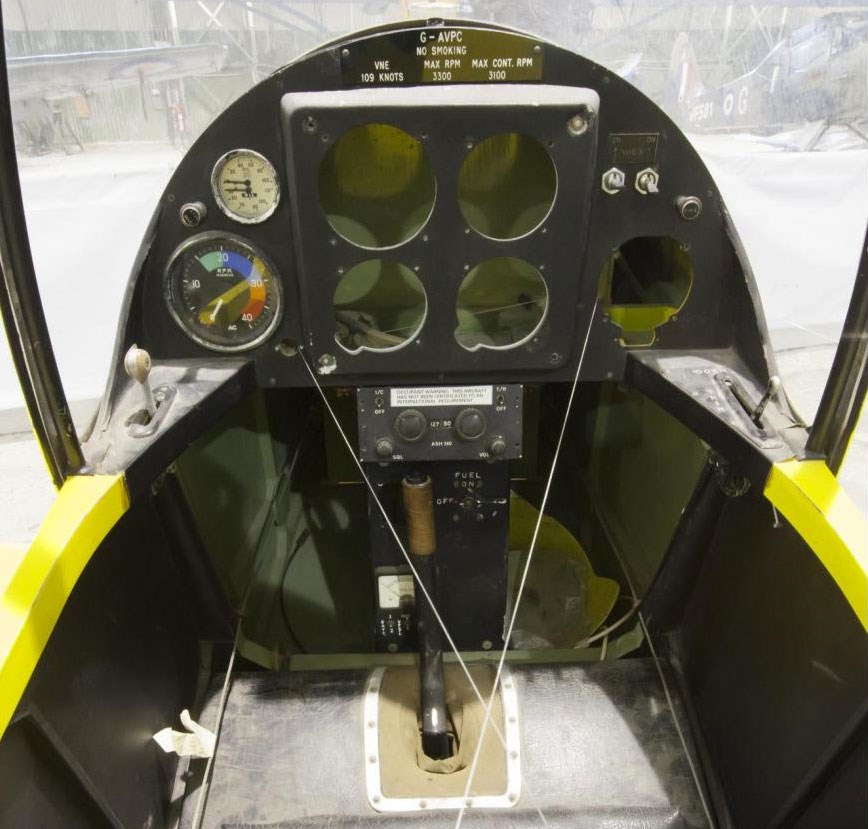 Inside a Druine Turbulent aircraft cockpit