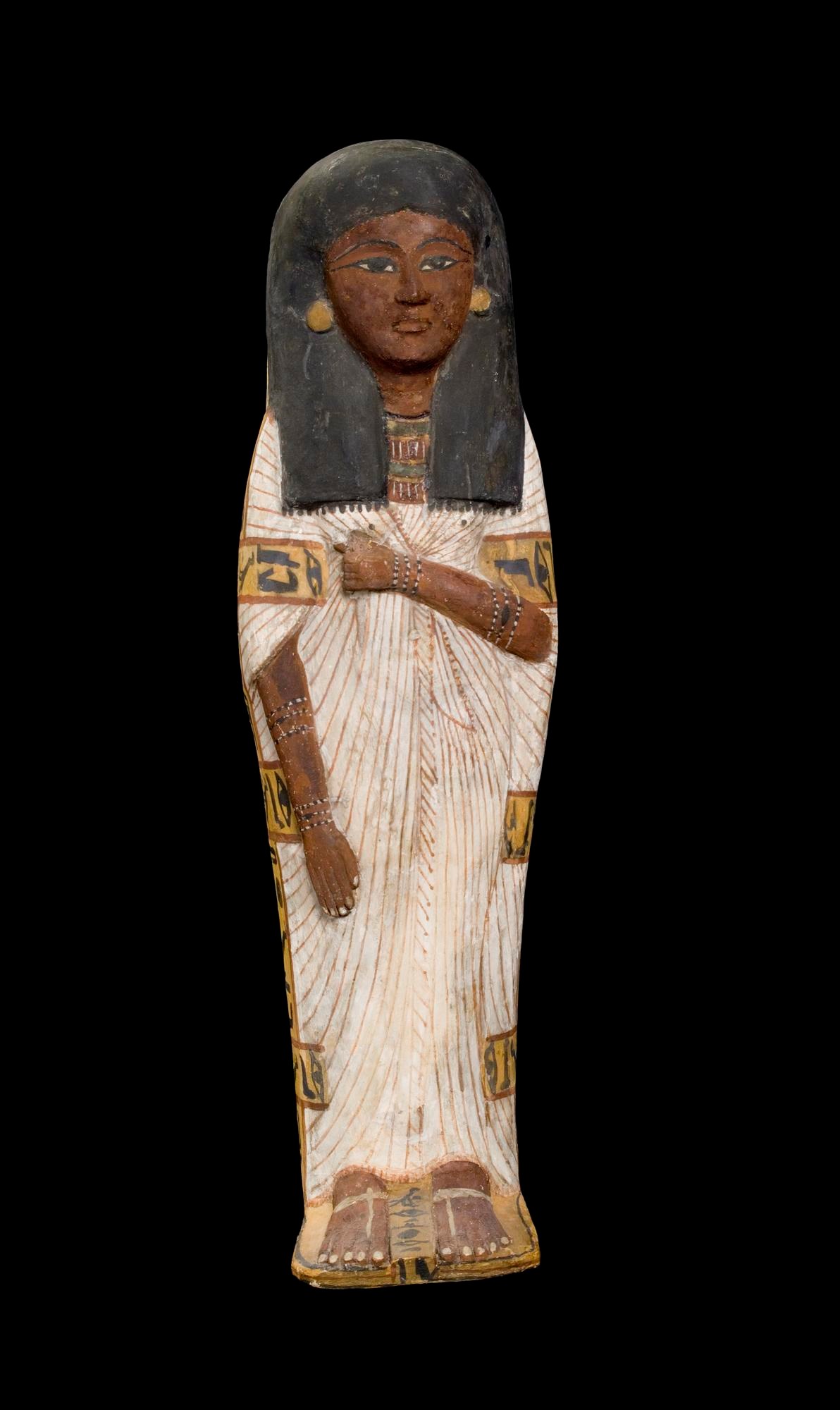 Lid for an anthropoid wooden coffin, plastered and painted, of a child, Tairtsekher, daughter of Irtnefret: Ancient Egyptian, possibly from Deir el-Medina, New Kingdom, early 19th Dynasty, c.1292-1200 BC.
