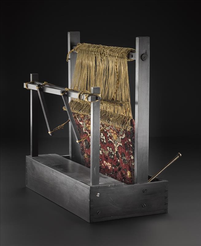 Model of an Indian woollen carpet (ghaleshu) loom, to a scale of 2 inches to 1 foot: South Asia, India, Bihar, Patna, 1815-21.