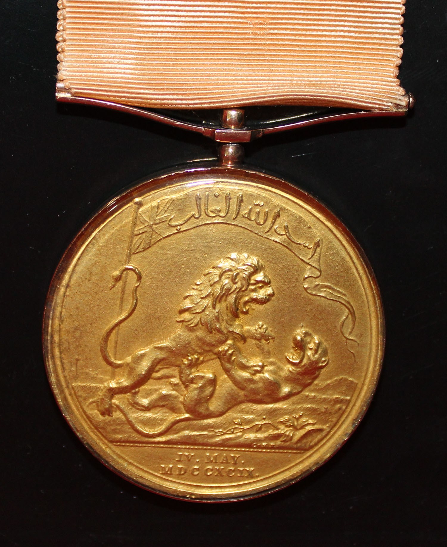 Gold medal for Seringapatam awarded to Lieutenant General Sir Archibald Campbell, on display in Gallery 1: A Nation in Arms