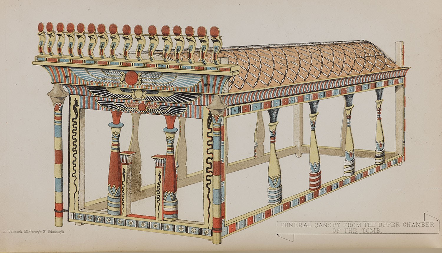 Illustration of a funerary canopy excavated by A.H. Rhind in the Rhind Tomb at Sheikh Abd el-Qurna, Thebes from his book Thebes, Its Tombs and their Tenants (1862).