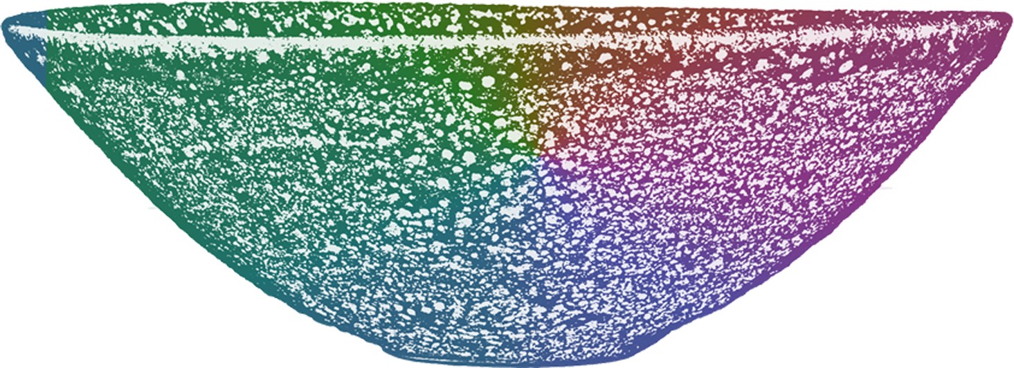 Multicoloured print of a ceramic dish