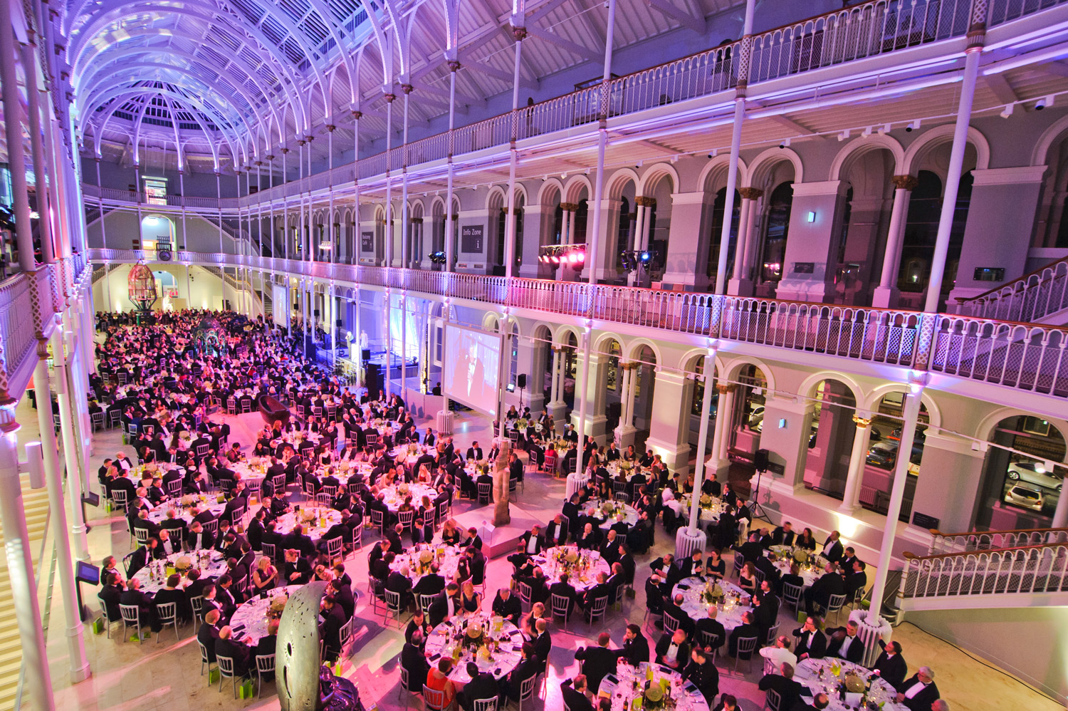 A large dinner event at the National Museum of Scotland.