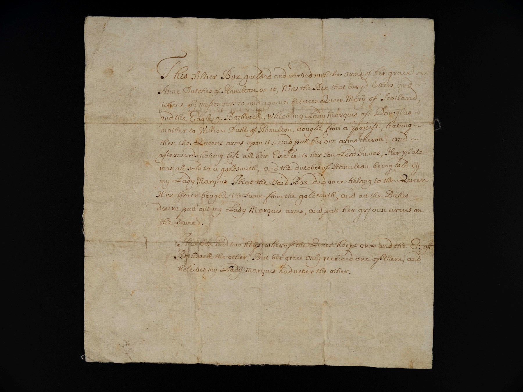 Letter on faded yellow paper. Faded black cursive lettering covers two-thirds of the paper's surface, stilted towards the right side.