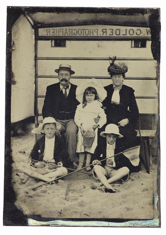 Tintype showing a family at the beach