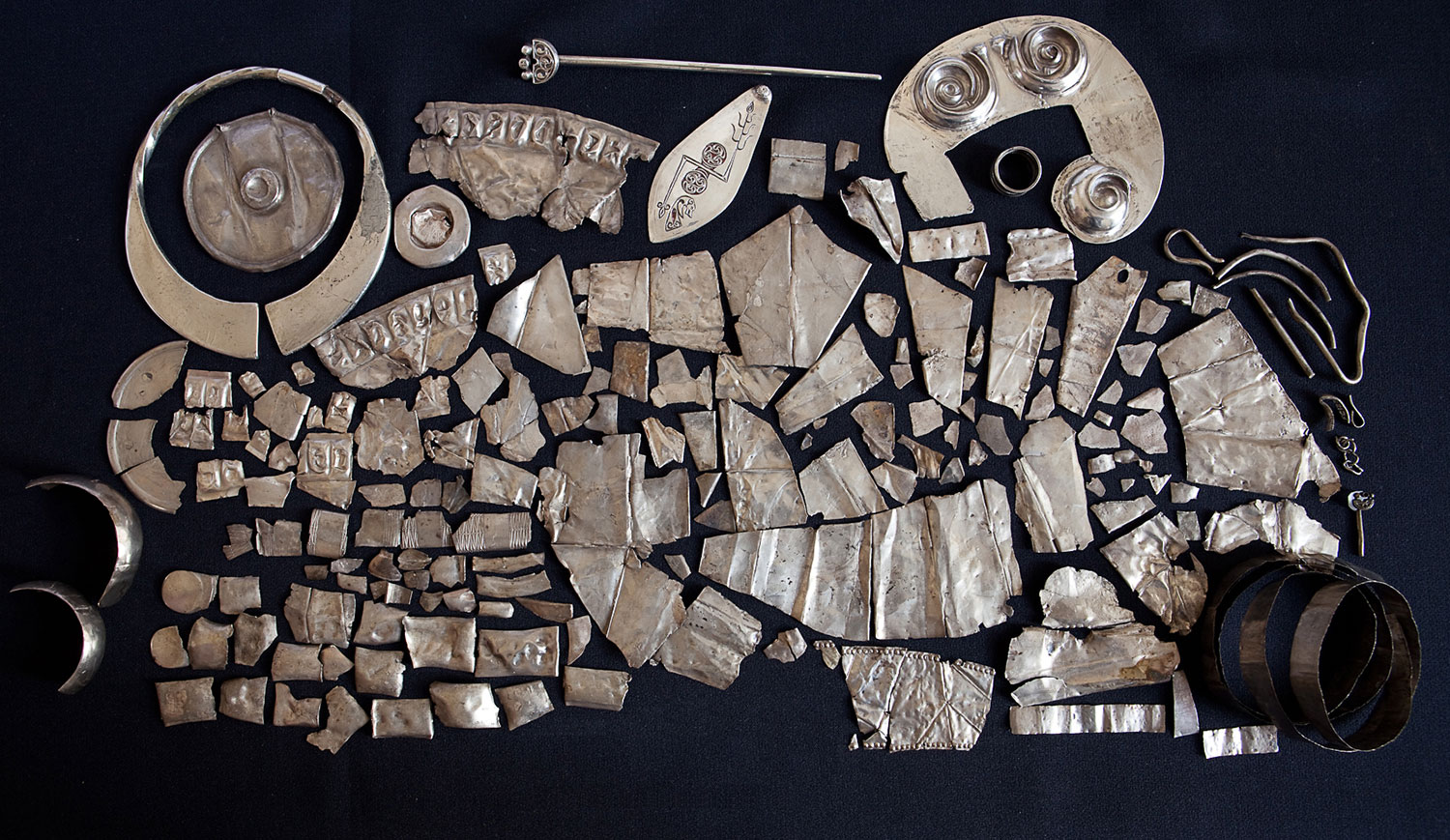 Surviving silver from the Norrie’s Law hoard, Fife.