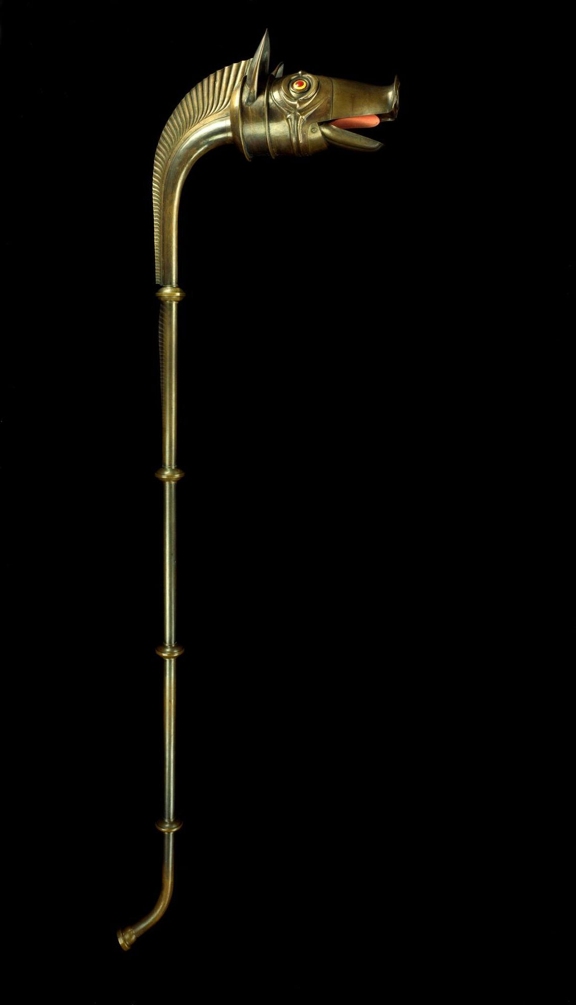 Reconstruction of the Deskford carnyx (80 - 200 AD), in bronze and brass, made by Dr John Purser and John Creed.