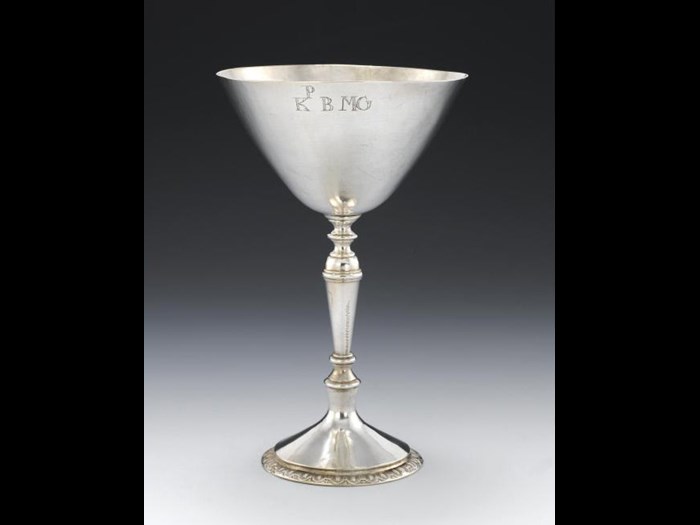 Silver communion cup from Balmaghie Parish Church, Galloway. Made by Gilbert Kirkwood, Edinburgh.
