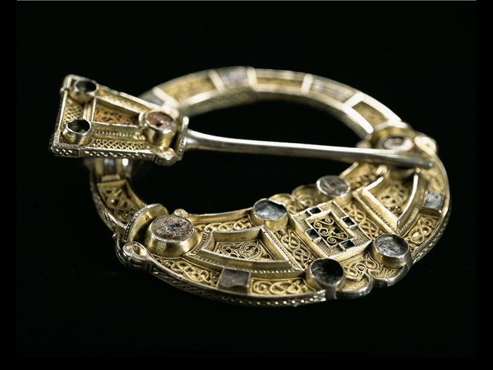 Hunterston Brooch, an early Christian brooch with panels of gold filigree in Celtic and Anglo-Saxon styles, c. 700 AD.