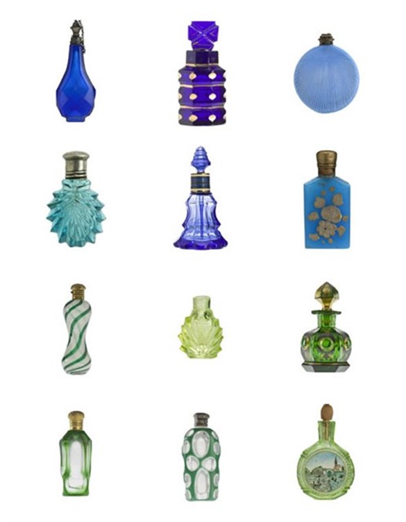 Blue and green scent bottles from the Ida Pappenheim collection