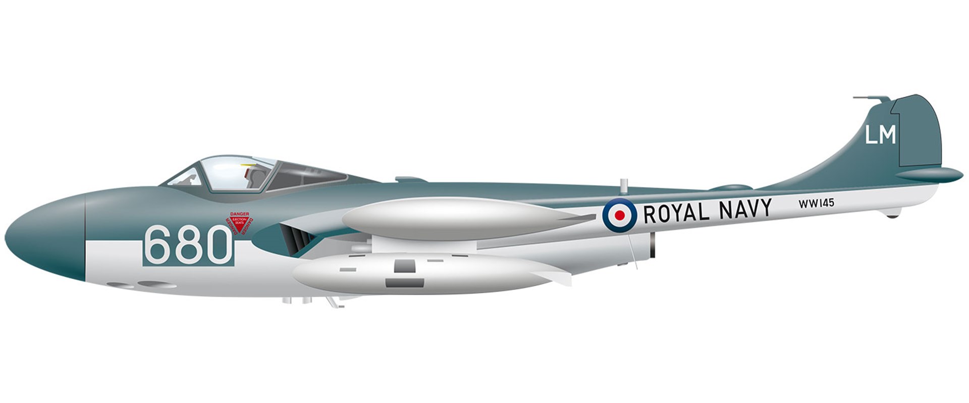 A grey de Havilland Sea Venom jet fighter aircraft. 