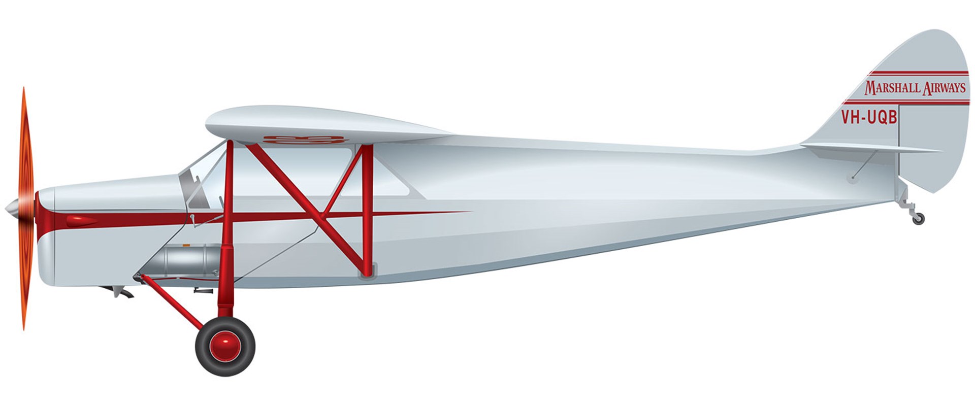A red and white de Havilland Puss Moth aircraft. 