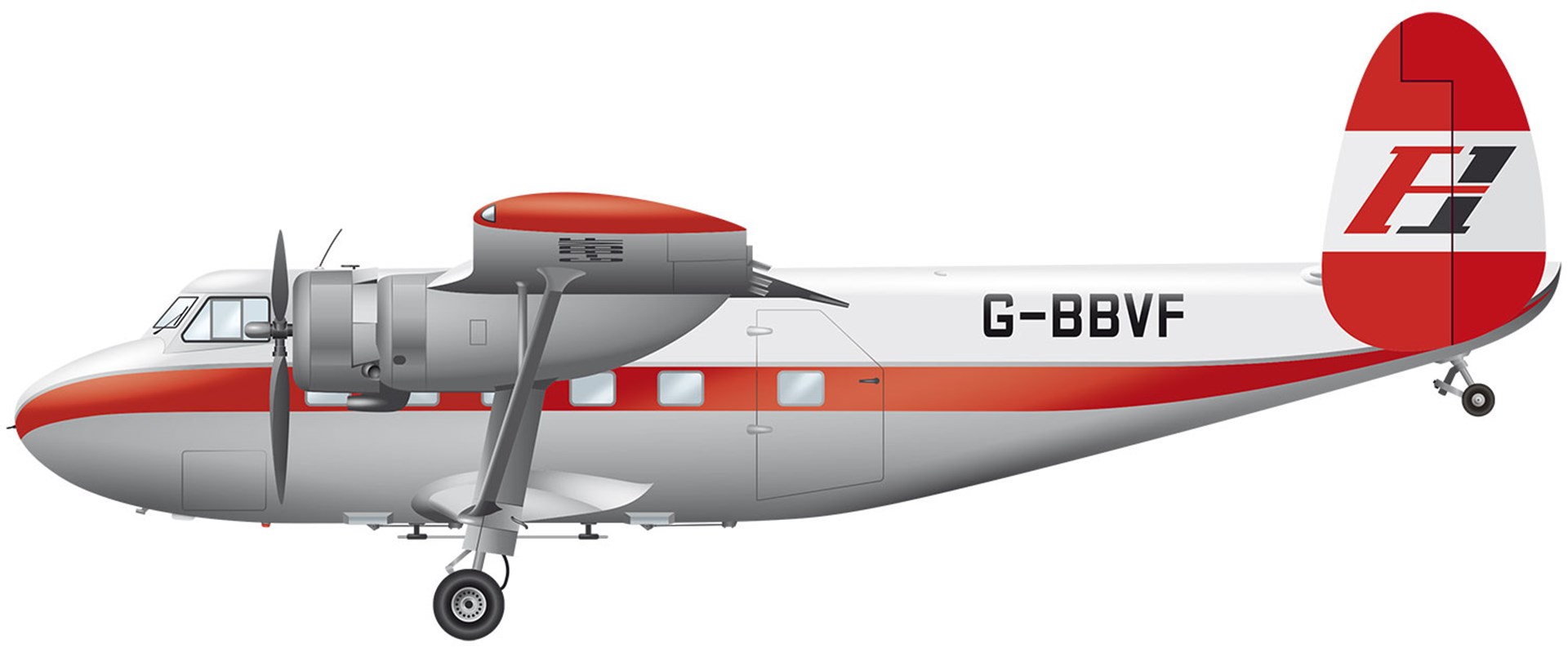 A red and white Scottish Aviation Twin Pioneer aircraft. 