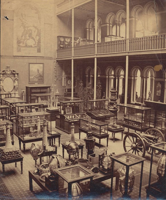 The western wall of the Main Hall between 1866 and 1874.