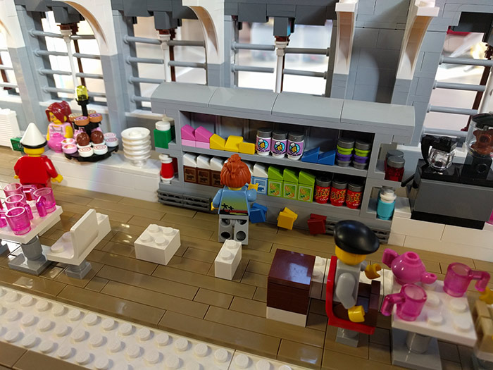 A LEGO® view of the balcony cafe at the museum