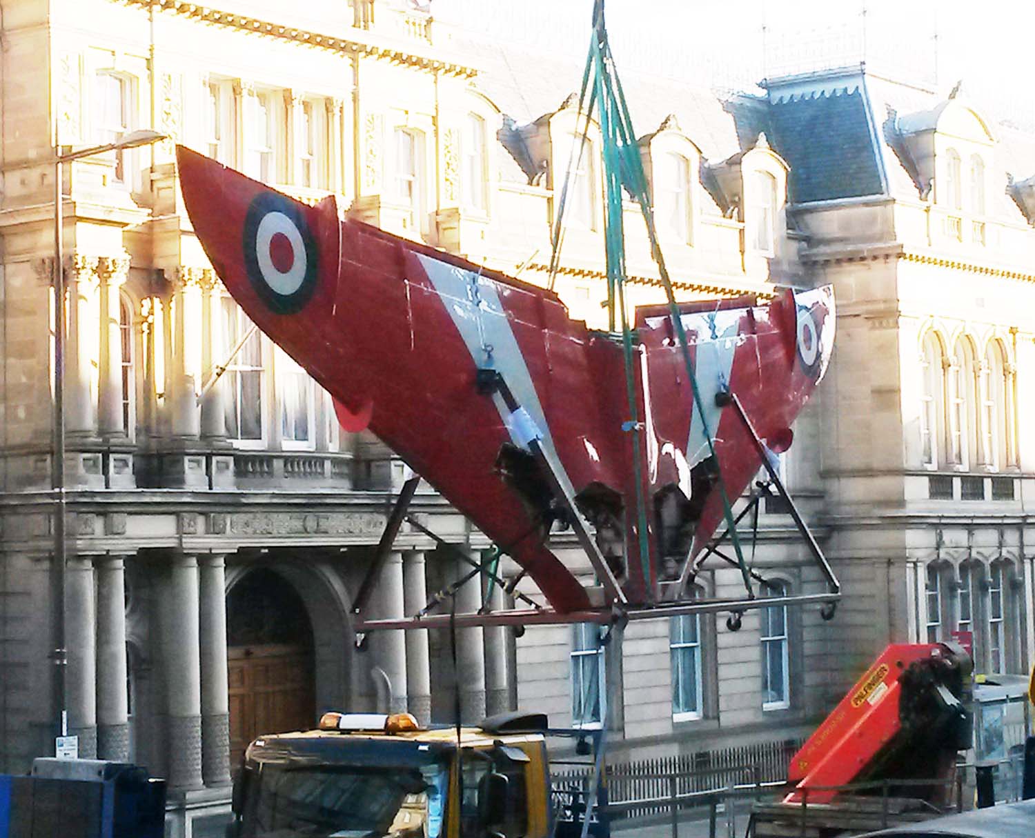 Hawk wing being transported to the National Museum of Scotland.