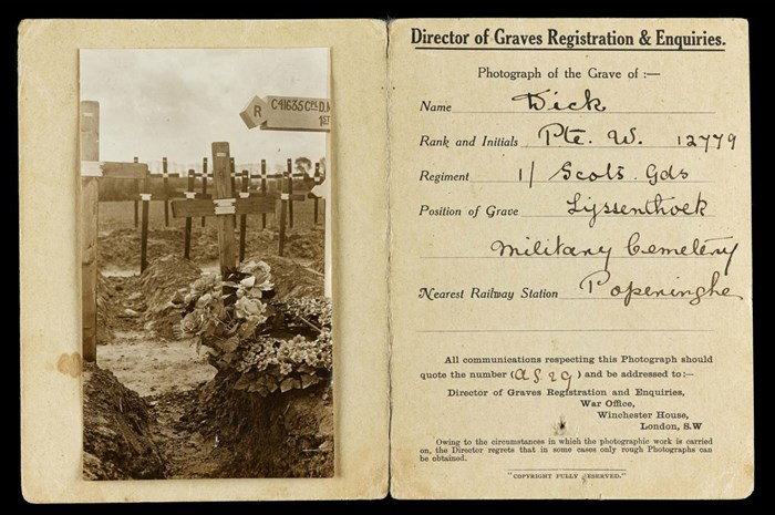 Card with burial information of William Dick
