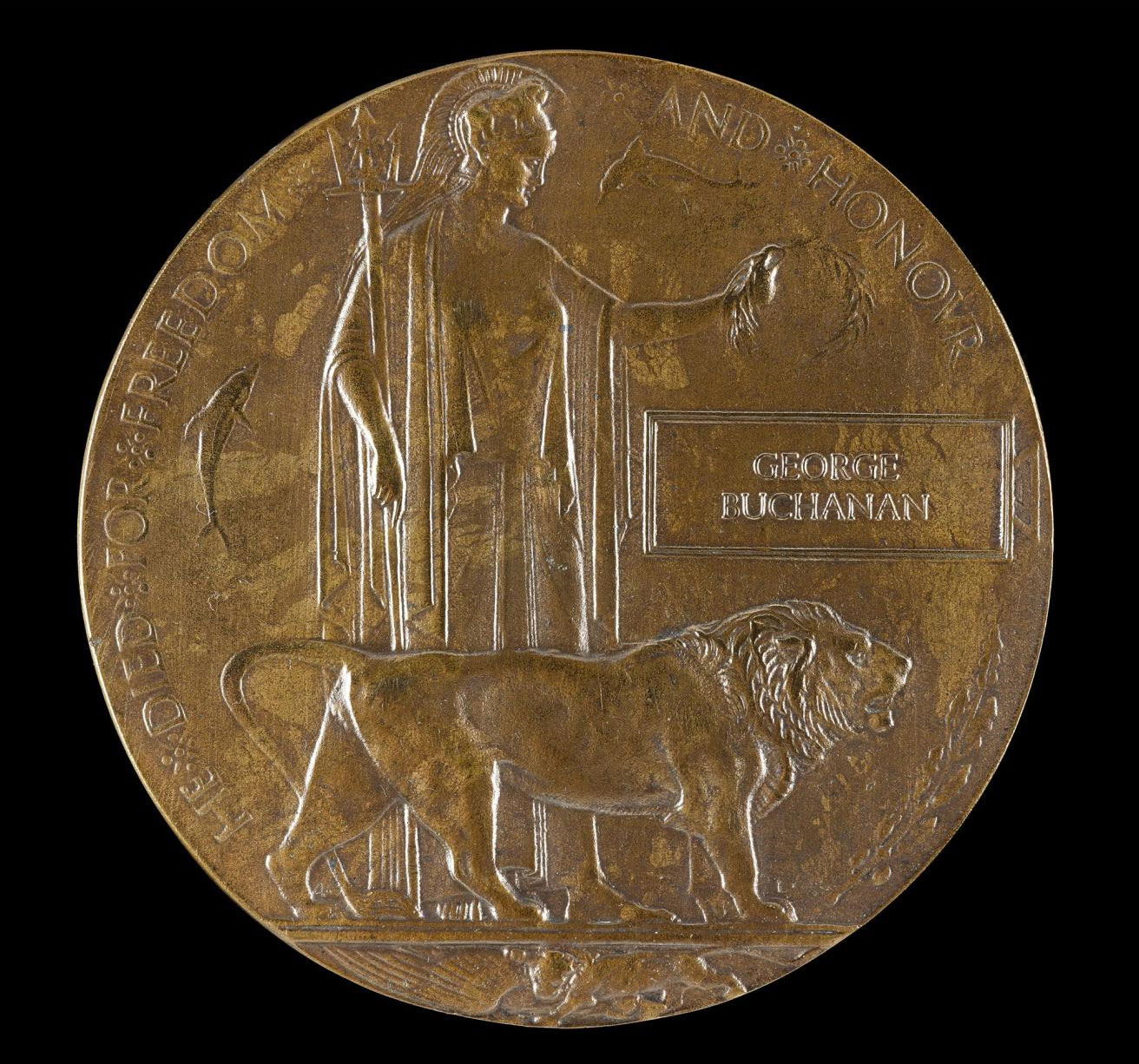 Memorial plaque and scroll sent to George Buchanan’s next of kin by the British Government on behalf of the King following his death at the Battle of Loos on 25 September 1915.