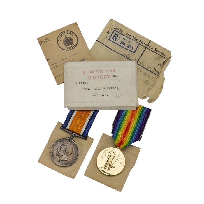 Service medals sent after the war to Mr William Morrison, who had served with the Argyll and Sutherland Highlanders