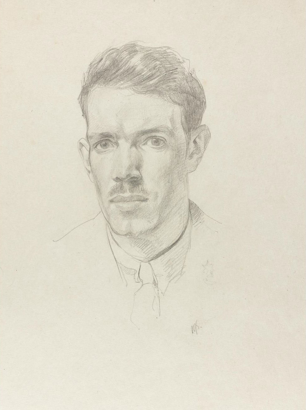 Self-portrait drawn in pencil in northern France, 1918.