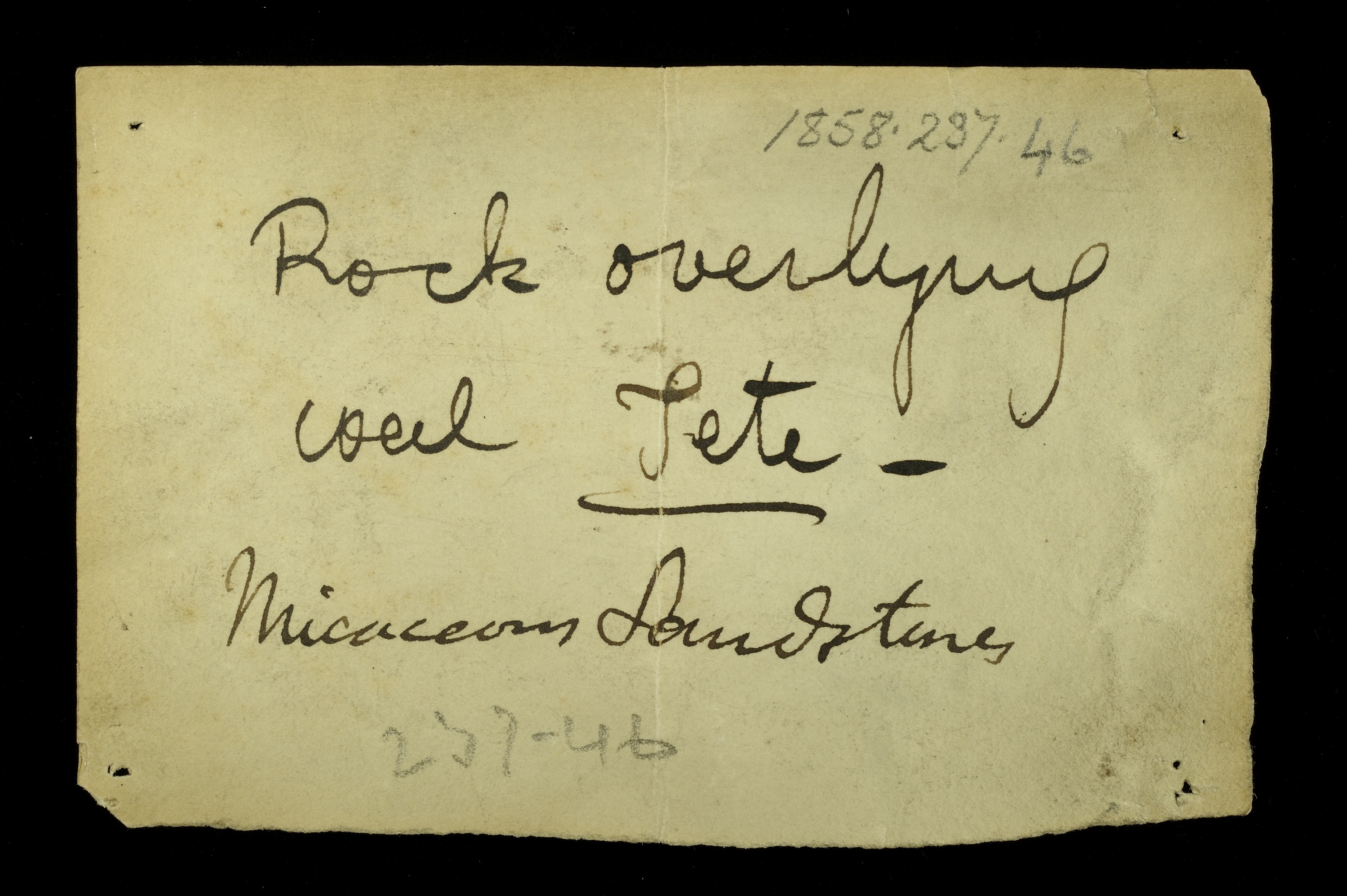 Livingstone’s note written in the field for the micaceous sandstone: ‘Rock overlying coal Tete.’