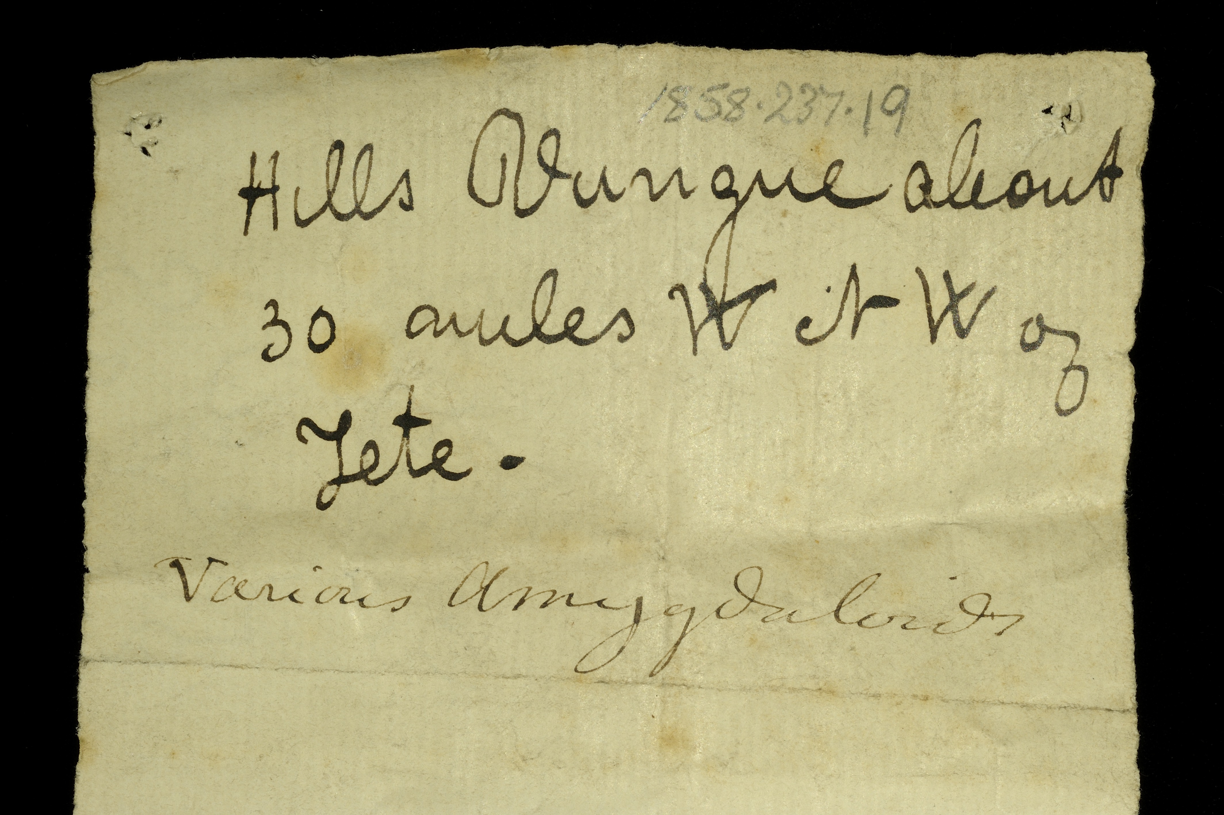 Livingstone’s note written in the field for the amygdales: ‘Hills Vunga about 30 miles WNW of Tete.’