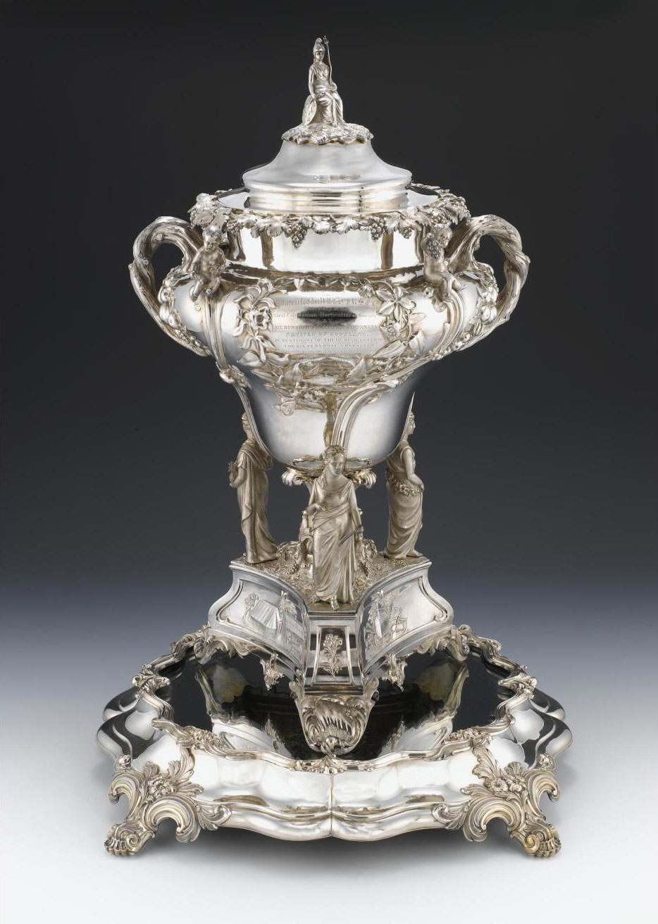 Neill cup, with a cover topped by a sculpture of Britannia. Made by Mackay, Cunningham and Co of Edinburgh, 1843-44. You can see this cup in the Silver Treasury in the National Museum of Scotland.