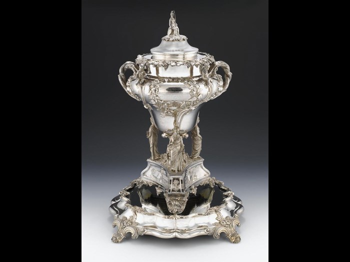 Neill cup, with a cover topped by a sculpture of Britannia. Made by Mackay, Cunningham and Co of Edinburgh, 1843-44. You can see this cup in the Silver Treasury in the National Museum of Scotland.