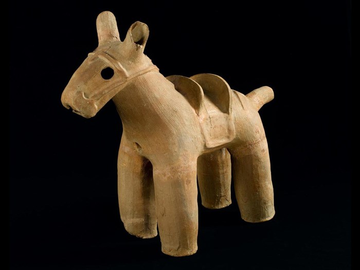 Pottery Haniwa horse: Japan, Awa province, Osato district. On display in the Inspired by Nature gallery, National Museum of Scotland.