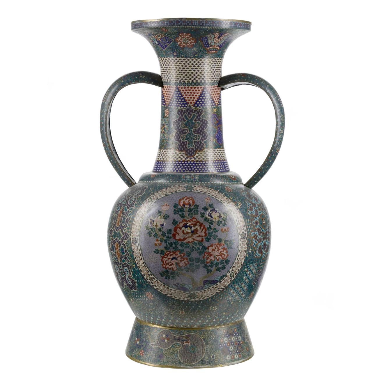 Vase of cloisonne enamel, decorated with medallions containing flowers: Japan, 1850-1870.