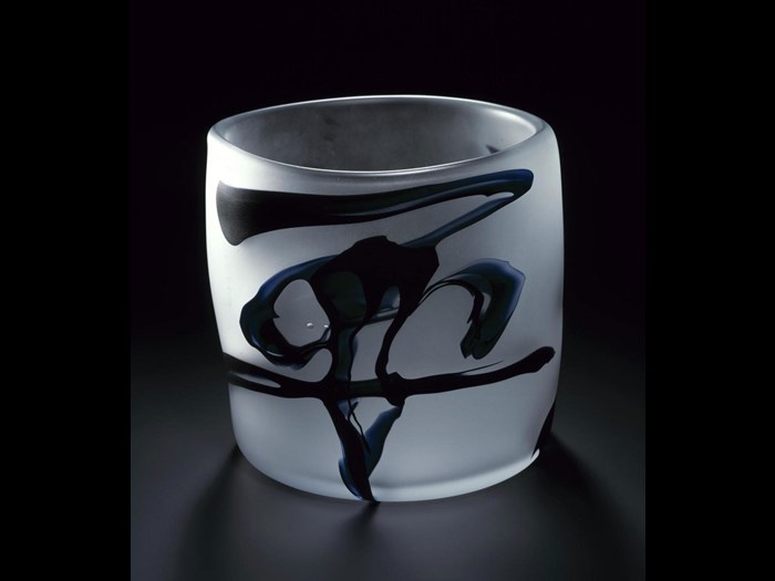 Vase of opaque blown glass with calligraphy reading Heiwa (Peace), made in response to the destruction of the World Trade Center, New York on 11 September 2001: by Mitsushima Kazuko, Japan, 2001. © Mitsushima Kazuko.