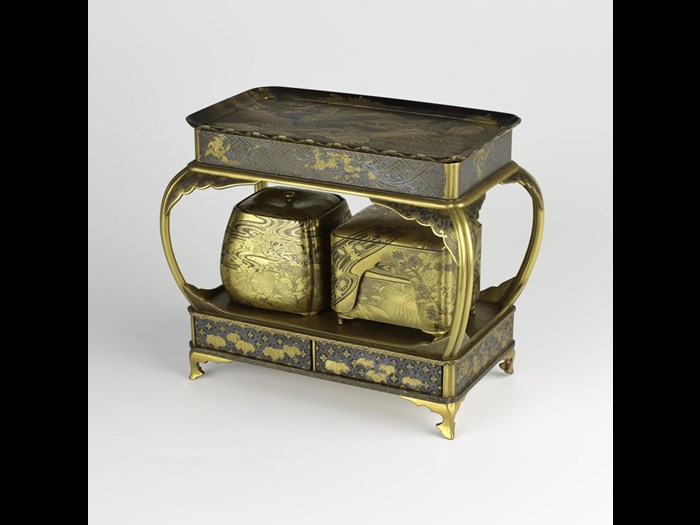 Incense game set of gold lacquered wood, containing incense holder and incense burner: Japan, 18th-19th century.
