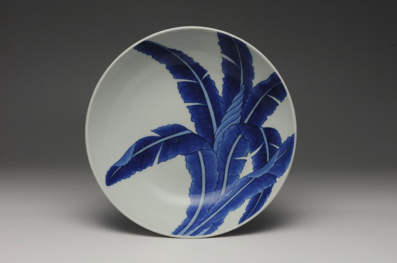 Porcelain dish with design of a banana tree: Japan, Nabeshima, 1825-50.