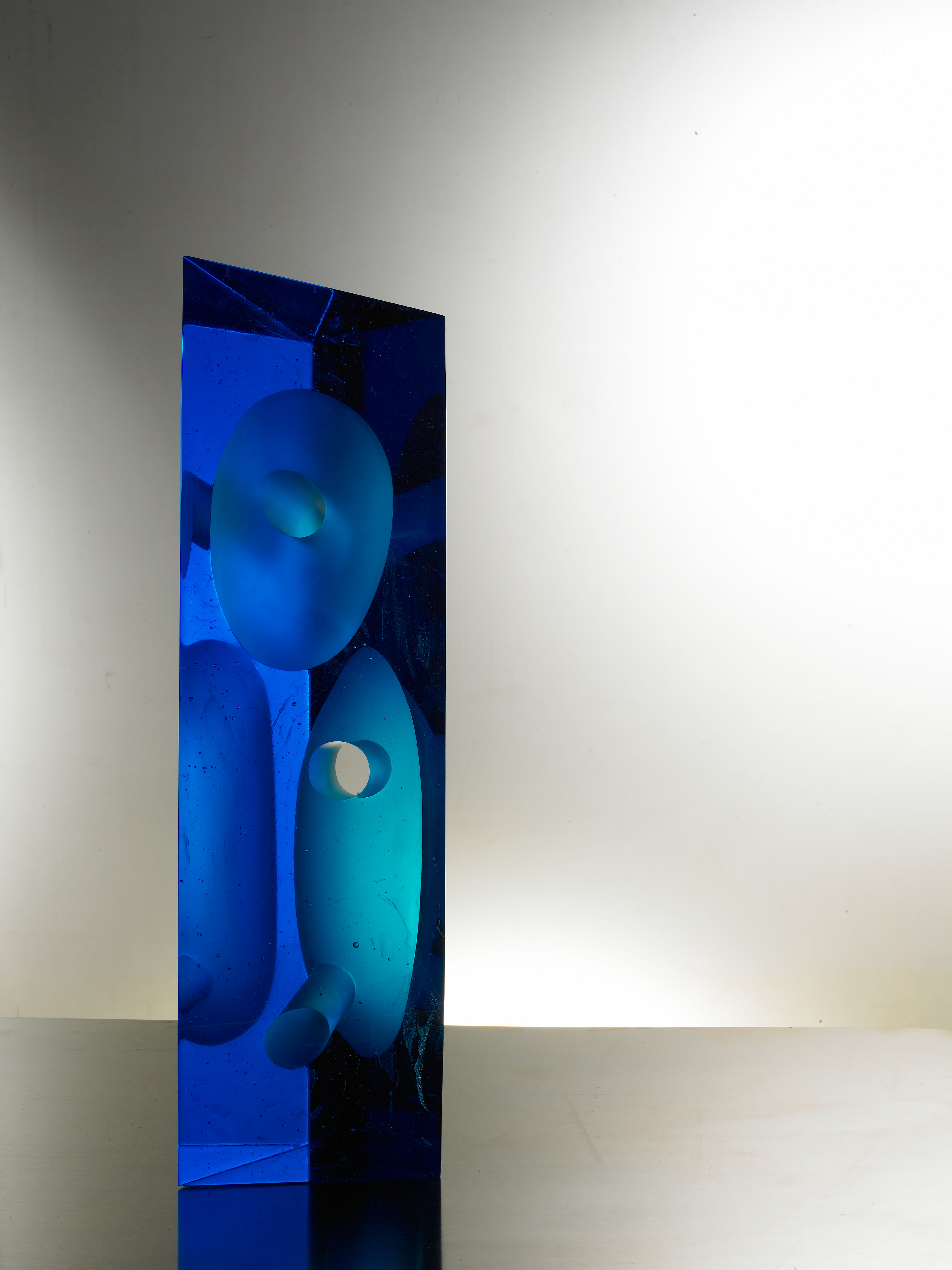 Glass sculpture entitled Grey Flute Series: Sea Blue: China, by Zhuang Xiaowei, 2007.