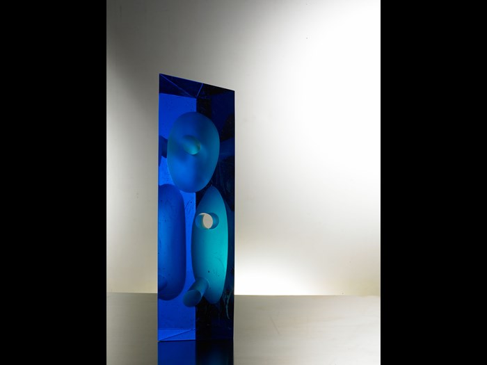 Glass sculpture entitled Grey Flute Series: Sea Blue: China, by Zhuang Xiaowei, 2007.