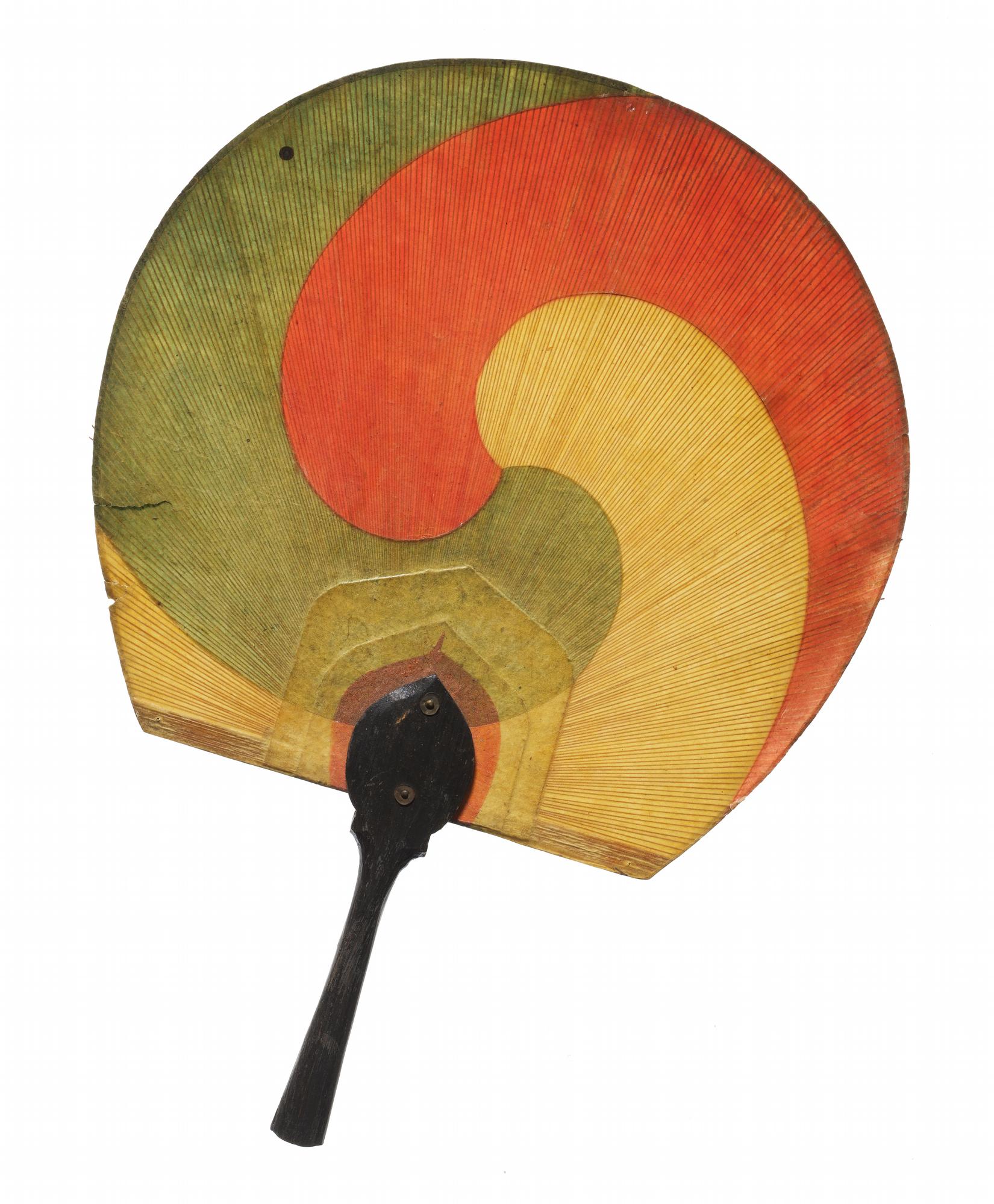 Woman's fan (taegeukseon) made of paper and lacquered wood, with good luck symbol: Korea, 1890-1905.