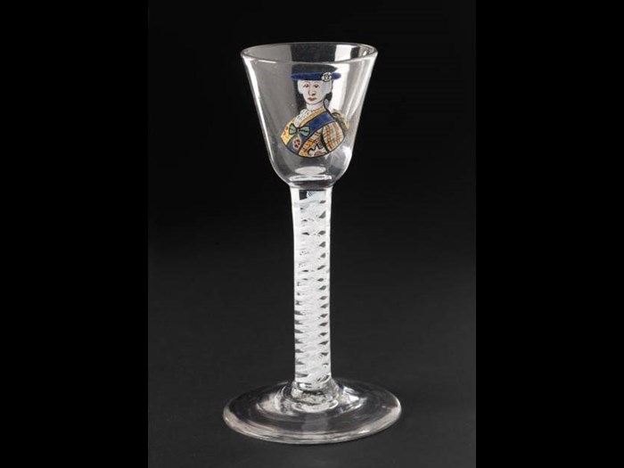 Wine glass featuring a picture of Bonnie Prince Charlie.