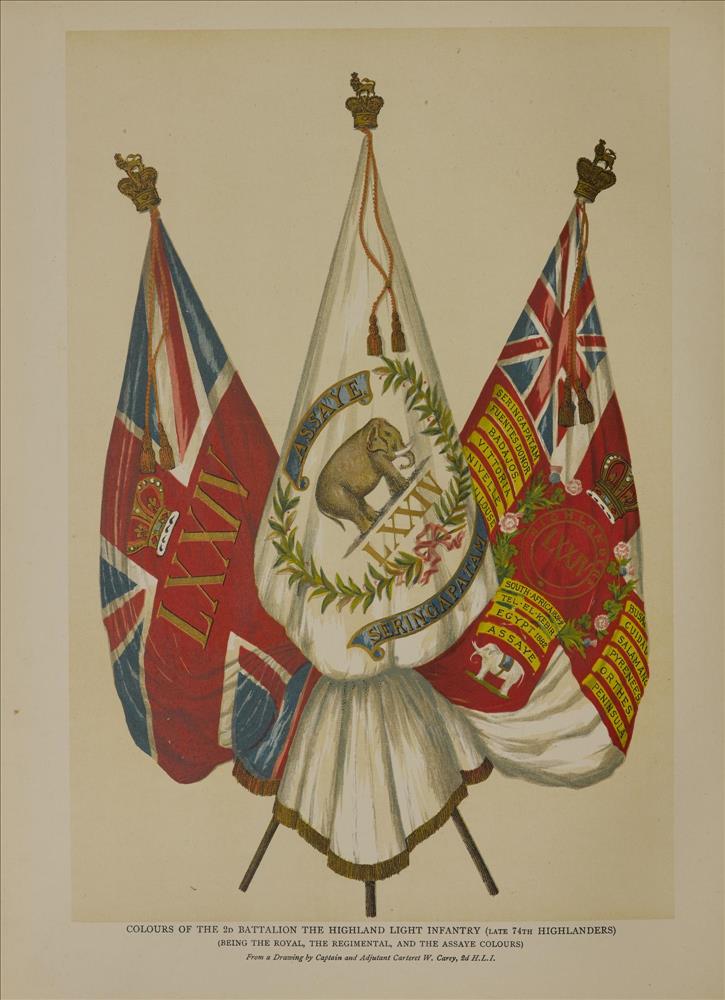 Colours of the Highland Light Infantry from Old Scottish regimental colours, 1885.