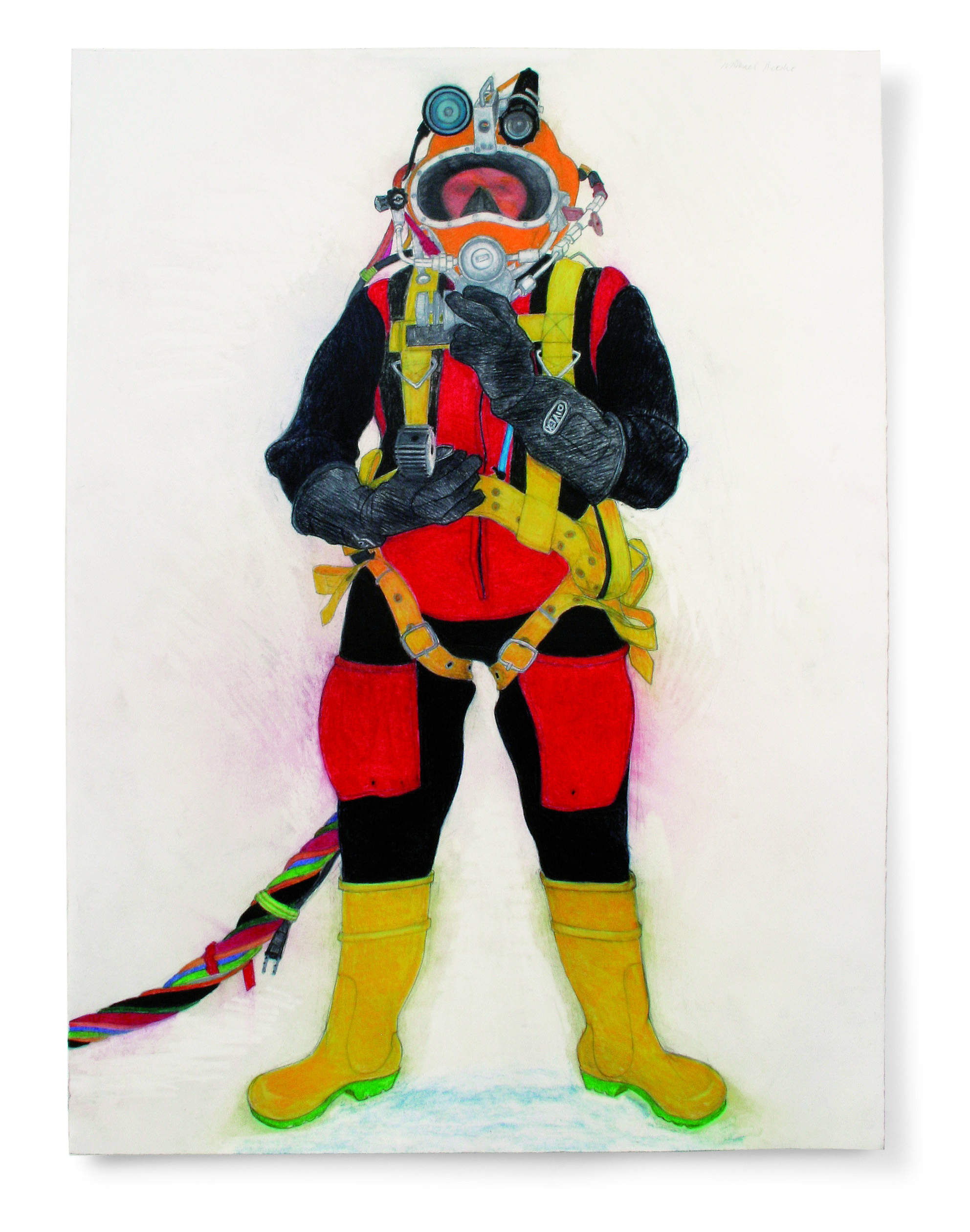 'North Sea diver, Technip Aberdeen, 2010', colour conté, 770mm x 570mm collection Fife Cultural Trust (Kirkcaldy Galleries) on behalf of Fife Council) © Sue Jane Taylor. Photographer: Fin Macrae