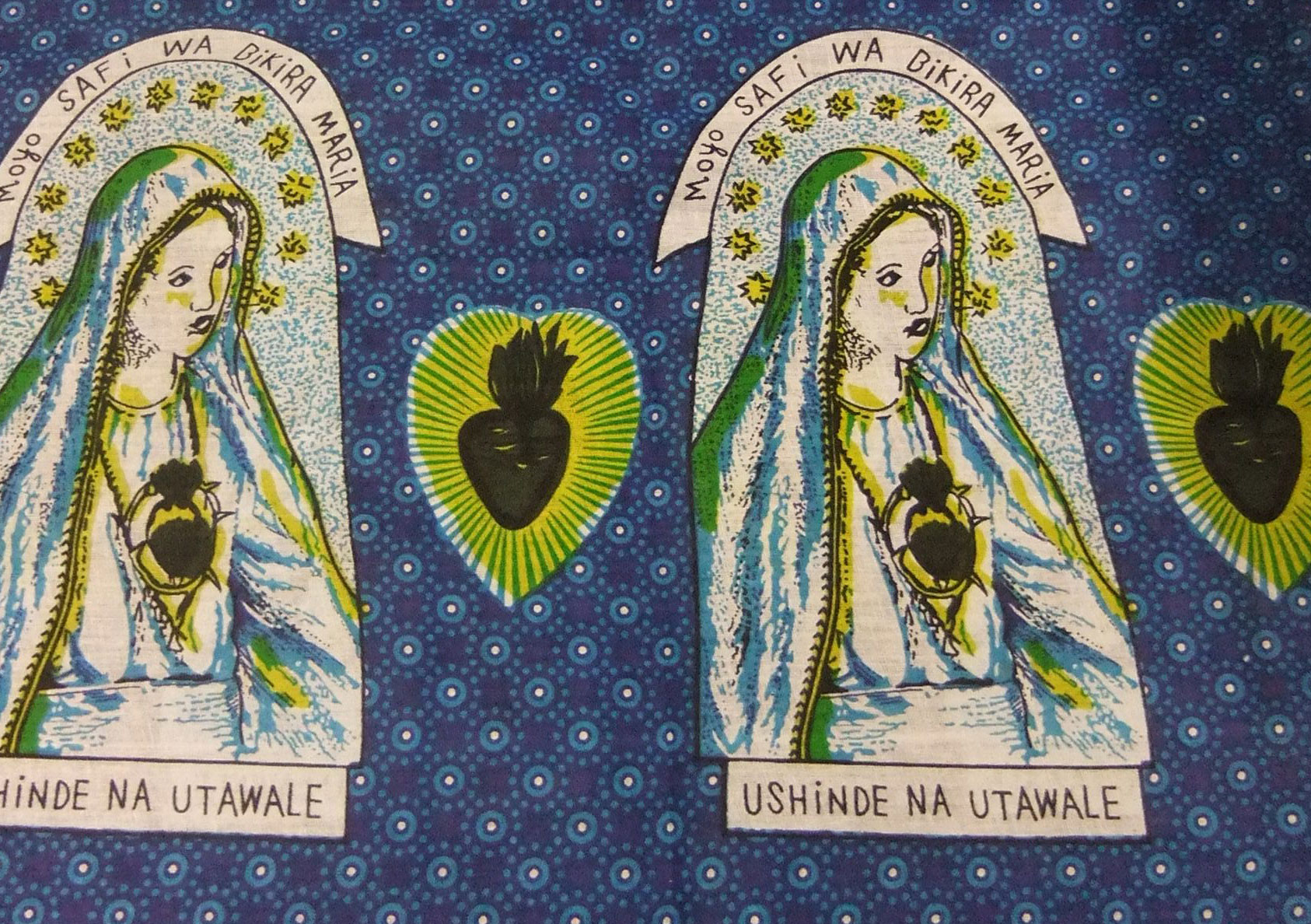 Cotton cloth printed with the Virgin Mary, commemorating the Catholic faith: Africa, Southern Africa, Zambia, Lusaka, 2010.