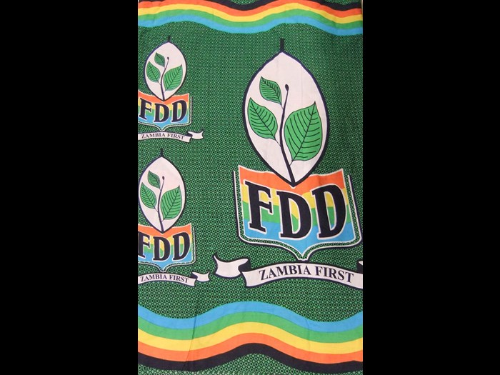 Cotton cloth printed for The Forum for Democracy and Development political party: Africa, Southern Africa, Zambia, 2001.