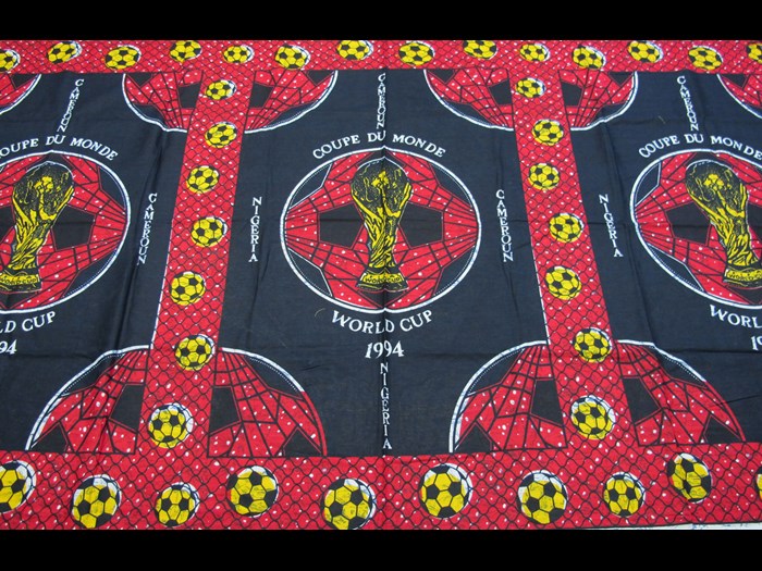 Cotton cloth printed to celebrate and support Nigeria and Cameroon in the World Cup 1994: Africa, Southern Africa, Mozambique, 1994.