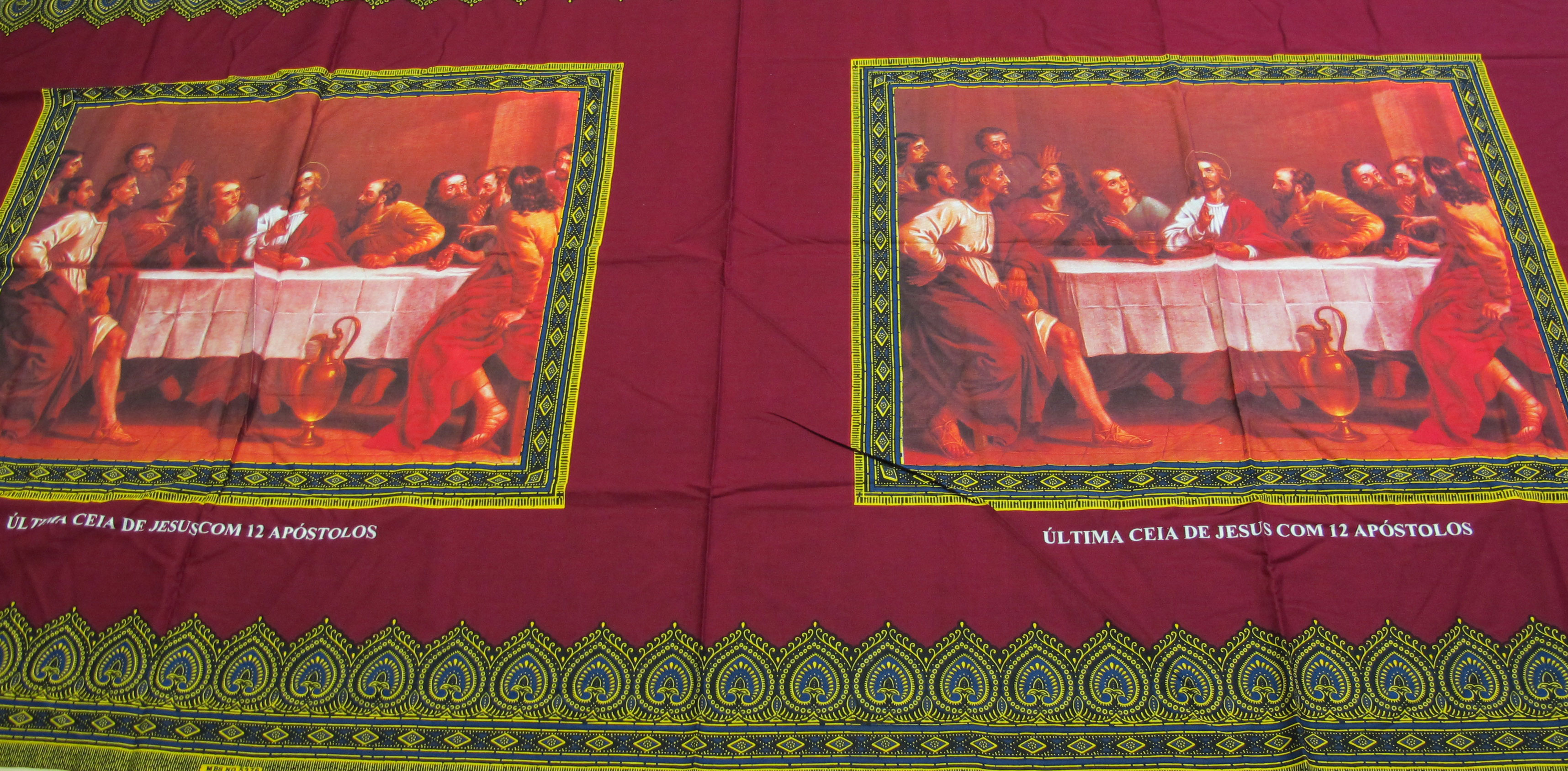 Cotton cloth printed with a representation of the Last Supper with Jesus and the twelve apostles, commemorating the Christian faith: Africa, Southern Africa, Mozambique, c.1994.