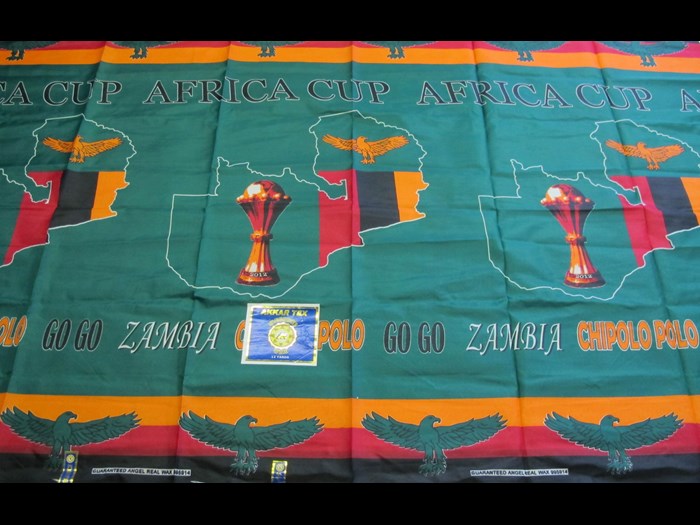 Cotton cloth printed to commemorate Zambian participation in the 2012 Africa Cup of Nations: Africa, Central Africa, Zambia, 2012.